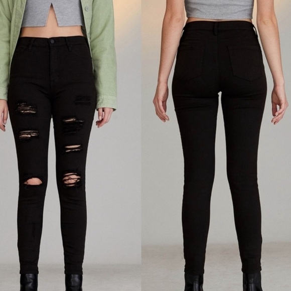 PacSun Denim - PacSun High Rise Destroyed Distressed Jegging Jeans Black Size 25 Stretchy